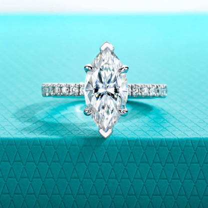 3ct D Color Marquise Cut Moissanite Ring 925 Sterling Silver Engagement Wedding Ring for Women Birthday Jewelry Gift