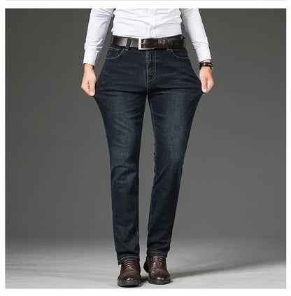 Tamanhos Grandes 40 42 44 46 2025 Nova Calça Casual Social Elástica Calça Jeans Azul Clássico Masculina Calça Jeans Solta Reta Masculina