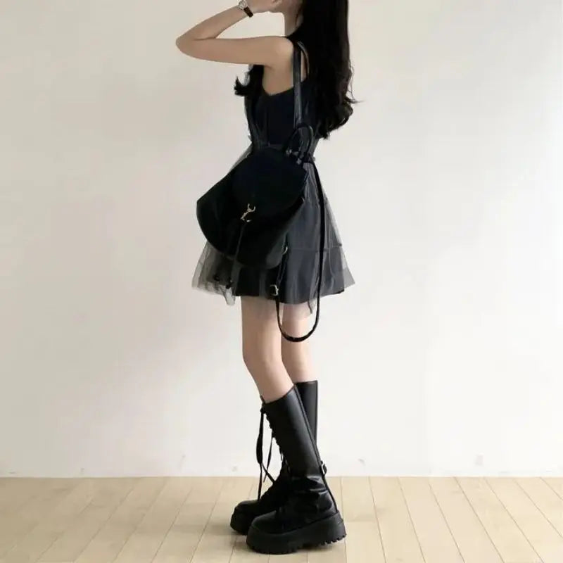 Y2k Black Mesh Women's Ball Gown Dresses 2025 New Sleeveless Strapless V-neck Party Sexy Mini Dress for Womens
