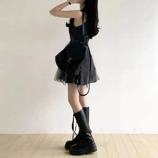 Y2k Black Mesh Women's Ball Gown Dresses 2025 New Sleeveless Strapless V-neck Party Sexy Mini Dress for Womens