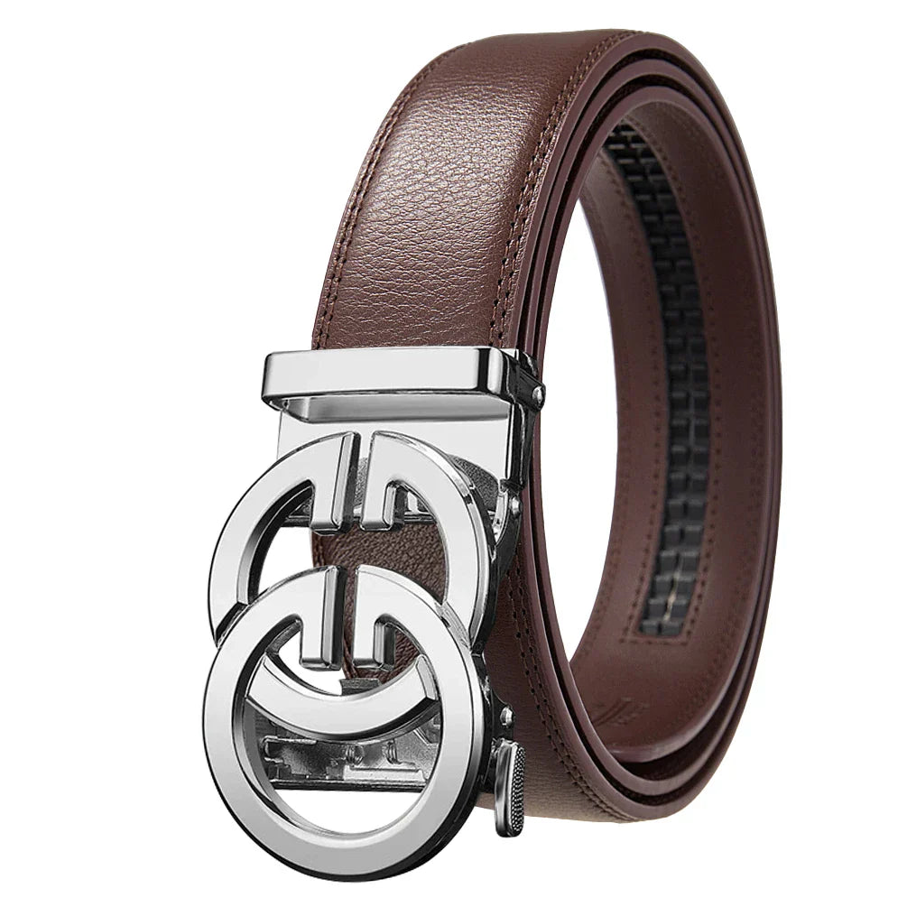 Fashion design belt for men, alloy buckle high quality PU leather automatic belt, adjustable ratchet business casual men's belt