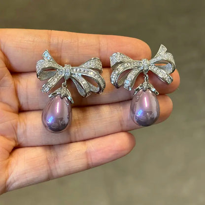 Purple Knot Pearl Earrings For Jewelry Gift