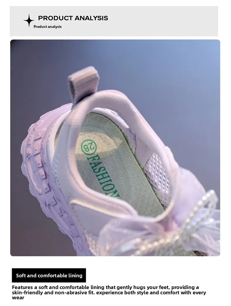 Summer Children School Running Sandals Sweet Breathable Girls Mesh Sports Sandals Non-slip Fashion Kids Princess Cut-outs Shoes