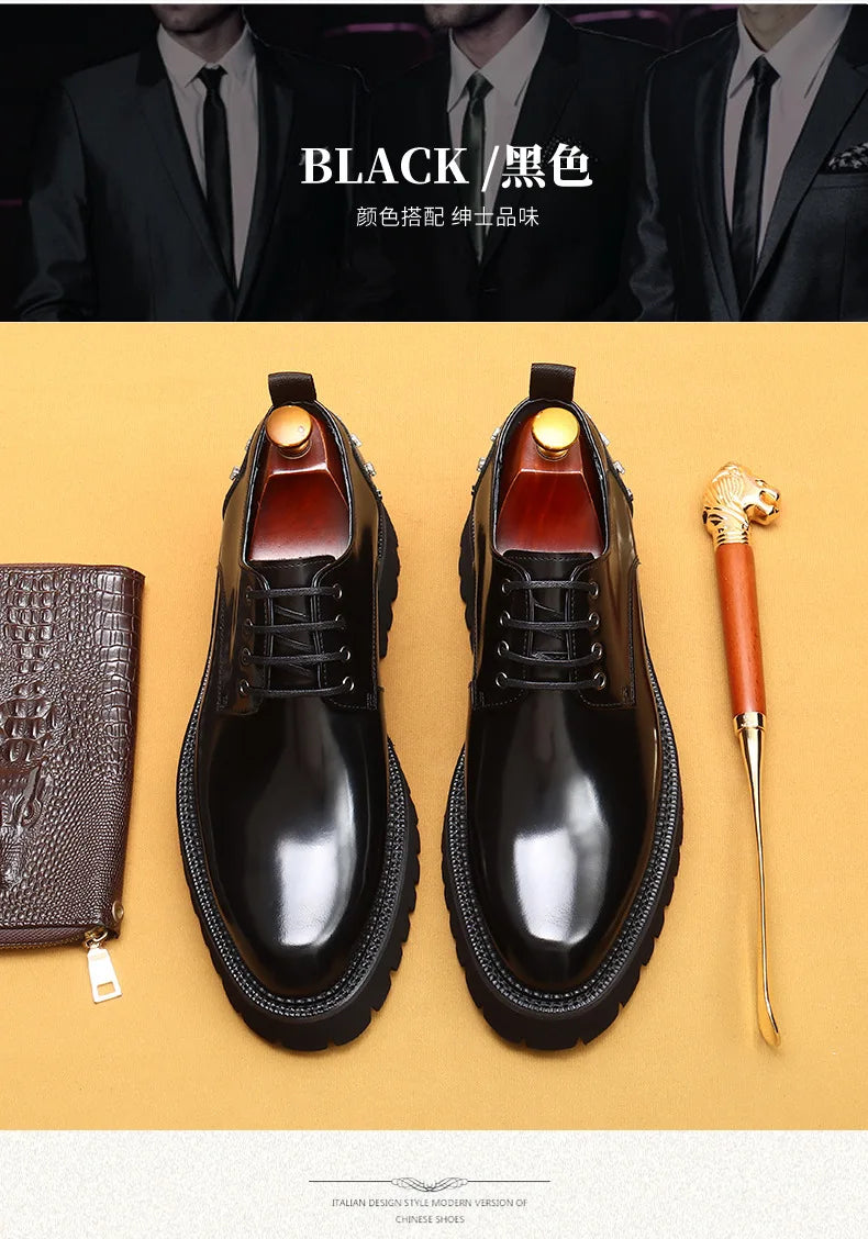 Men's Oxfords Genuine Leather Male Wedding Party Dress Shoes for Men Round Head Lace-Up Office Suit Formal Derby Shoes
