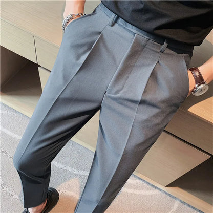 Men Slim British Style Suits Pants Business Casual Trousers Male Solid Fit Trousers High Quality Man Formal Wear Suit Pants 36