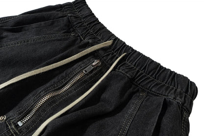 Gothic street jeans with multiple pockets men's shorts wide-legged loose nine-quarter pants knee-length pants loose casual pants