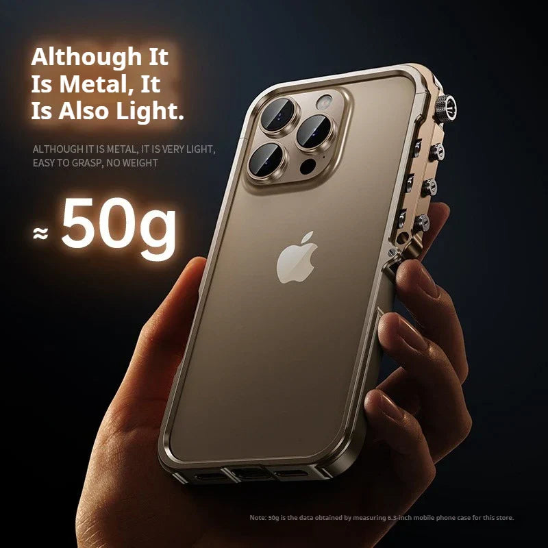 Cyberpunk Punk Mechanical Phone Frame Case For iPhone 17 Air 16 15 14 13 Pro Max Plus Aluminum Alloy Metal Shockproof Bumper