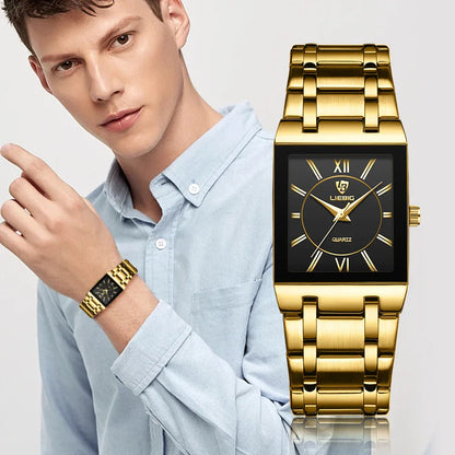 Luxury Quartz Wristwatches For Women Men Business Watch Simple Design Black Gold Stainless Steel Waterproof Quartz Clock