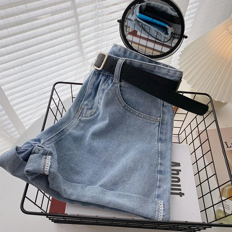 Women's Denim Shorts High-Waisted Thin Loose-Fit Jeans