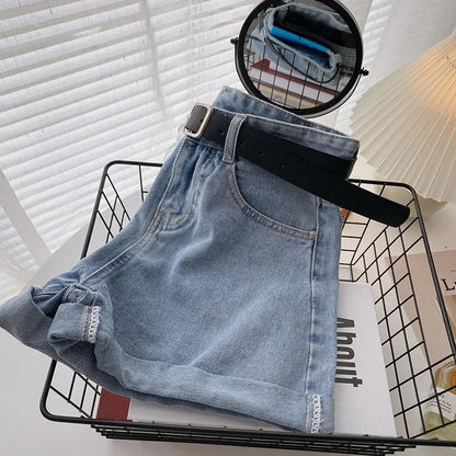Women's Denim Shorts High-Waisted Thin Loose-Fit Jeans