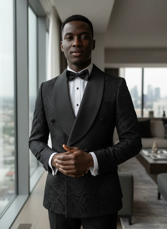 Luxury shawl collar 2-piece suit set men's party high-end business casual suit groom's wedding dress Jacquard pattern