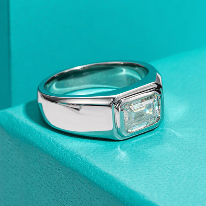 2ct D Color Emerald  Moissanite Men Ring 925 Sterling Silver 18K Gold Plated Engagement Rings For Man Jewelry Wholesale