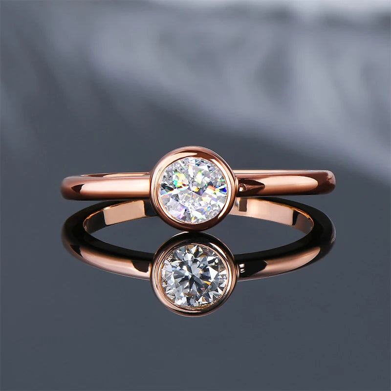 18K Gold Plated Solitaire Ring 0.5CT Bezel Moissanite Rings for Women Real Silver 925 sterling Promise Engagement Jewelry