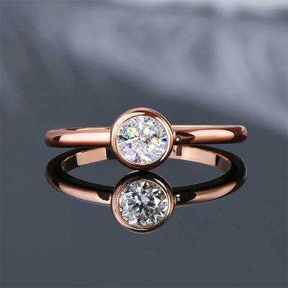 18K Gold Plated Solitaire Ring 0.5CT Bezel Moissanite Rings for Women Real Silver 925 sterling Promise Engagement Jewelry