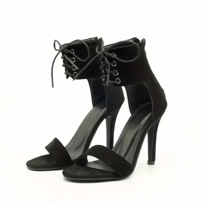 Black Gladiator Sandals For Women 2024 Summer Sexy Open Toe Belt Buckle Cover Heeled Thin High Heels Shoes Club Party Pumps