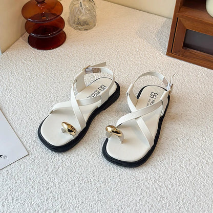 Summer New Kids Beach Sandals Clip-toe Outdoor Girls Roman Sandals School Fashion Cross-tied Children's Flat Sandals Non-slip