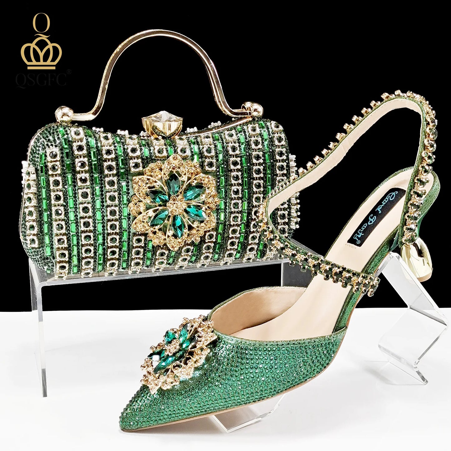 Italian Design Rhinestone-encrusted Ladies Party Women Shoes And Bag  Nigeria Gold Mini Bag Women High Heels