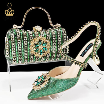 Italian Design Rhinestone-encrusted Ladies Party Women Shoes And Bag  Nigeria Gold Mini Bag Women High Heels