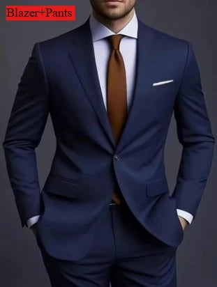Elegant Men's Suits 2 Piece Set Fashion Korean Casual Slim Fit Social Groom Wedding Tuxedo