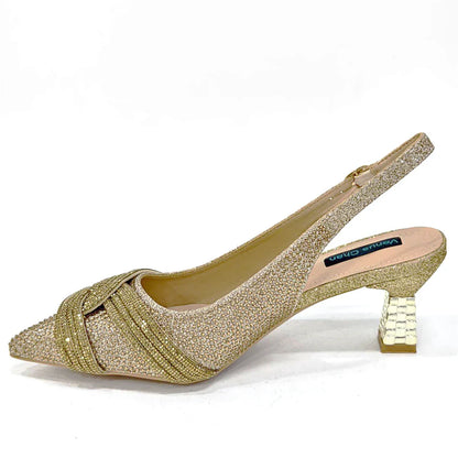 Special Design High Quality Orange Color African Women Shoes and Bag Set with Shinning Crystal for Wedding Party