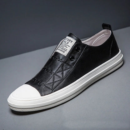 Genuine Leather Black White Shoes Men Casual Shoes Soft Flat Brand Cow Leather Cool Street Young Male Footwear D237