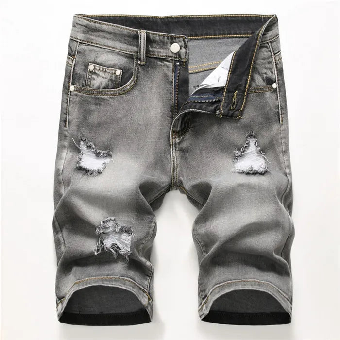 Summer Denim Shorts Men Fahsion Hole Jean Shorts Bermuda Skate Board Harem Mens Jogger Ankle Ripped Wave Knee Length Plus Size