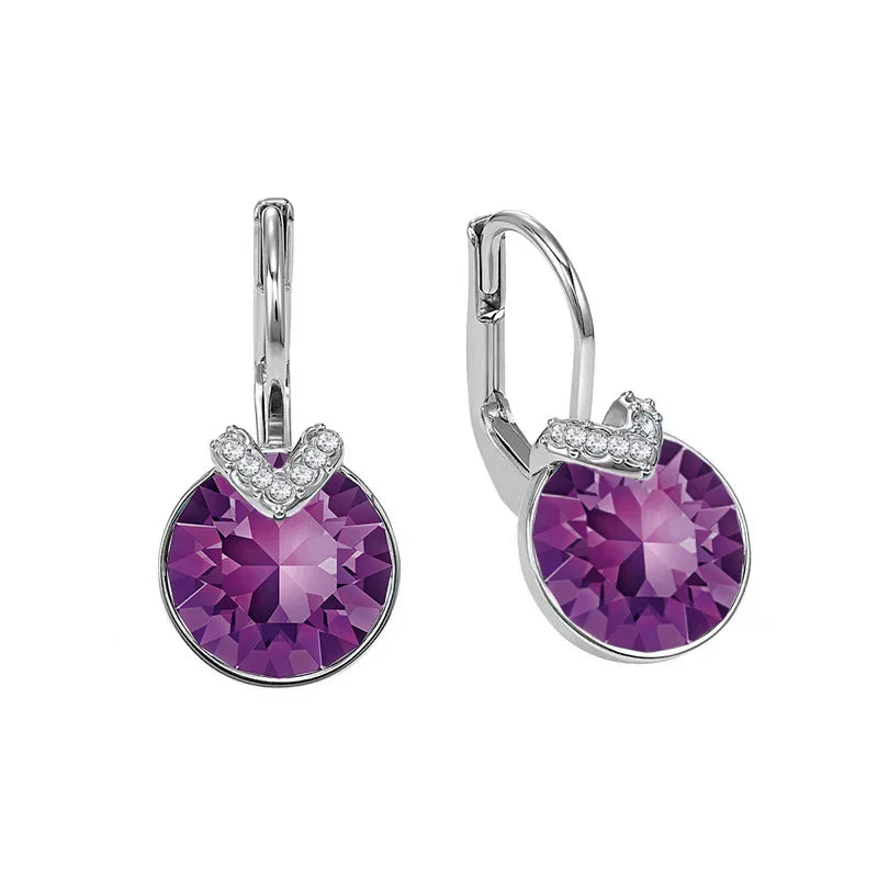 Mini Bella V Drop Earring for Women Friends Birthday Crystals from Austria Round Cut Dangle Silver Gold Color Pierced Jewelry