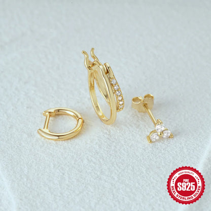 925 Sterling Silver 3PCS Zircon Double Layer Hoop Earrings For Women Minimalism Ins Earrings Fine Jewelry Party Gift