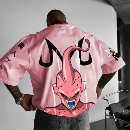 2026 Summer Dragon Ball Oversized T-shirt High Quality 100% Cotton Kid Buu Print Unisex Retro Casual Tee for Adults Kids