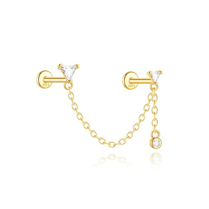 1PC 925 Sterling Silver Horse Eye Chain Tassel Zircon Drop Earrings For Women Ins Minimalism Geometric Earrings Gift