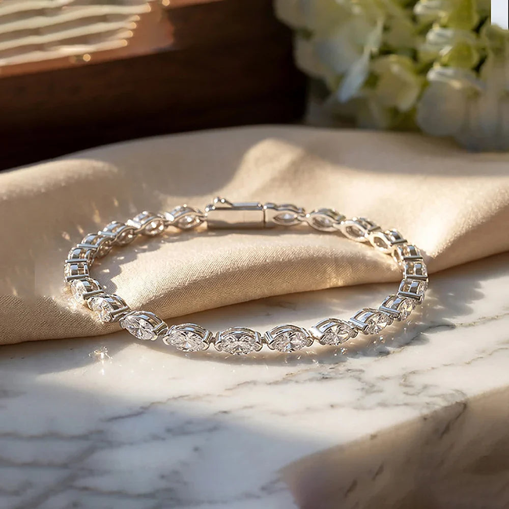 0.3carat Marquise Cut Moissanite Wedding Bracelet for Women 925 Silver East West Half Set Bezel Lab Diamond Tennis Bracelets