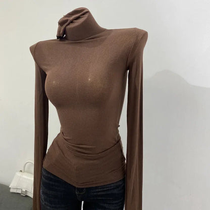 Slim High Quality Plain T Shirt Women Cotton Elastic Basic Female Tops Long Sleeve Sexy Thin T-shirt See Through