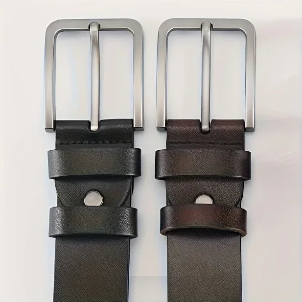Vintage Square Alloy Buckle Men's Synthetic Leather Belt with Black, Casual & Business Style, Durable Accessory Vintage Belts