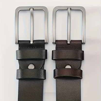 Vintage Square Alloy Buckle Men's Synthetic Leather Belt with Black, Casual & Business Style, Durable Accessory Vintage Belts