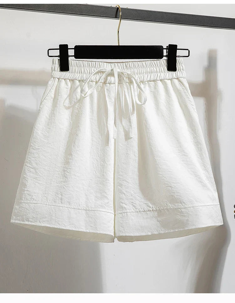 Plus Size Summer Shorts For Women 2025 Summer Ice Silk Drawstring Large Size Loose Shorts Women Korean Streetwear Shorts Female