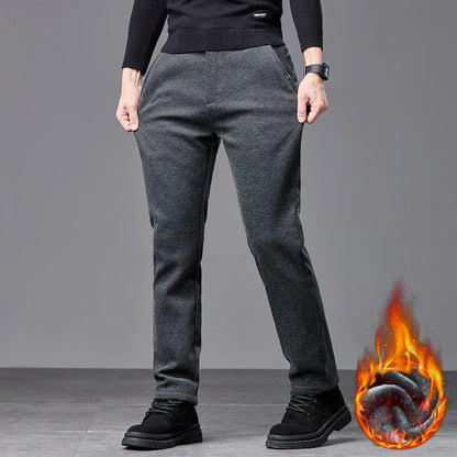 Men's Winter Fleece Elastic Casual Pants Thick Warm Soft Business Stretch Slim Trousers Streetwear Fashion Korean Brand Clothes