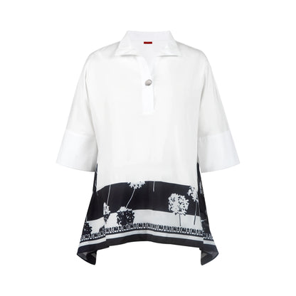 Pullover Women Blouse Lapel Three-Quarters Sleeve Tops Loose Soft Comfortable Pactwork Fashion Irregular Female Shirts