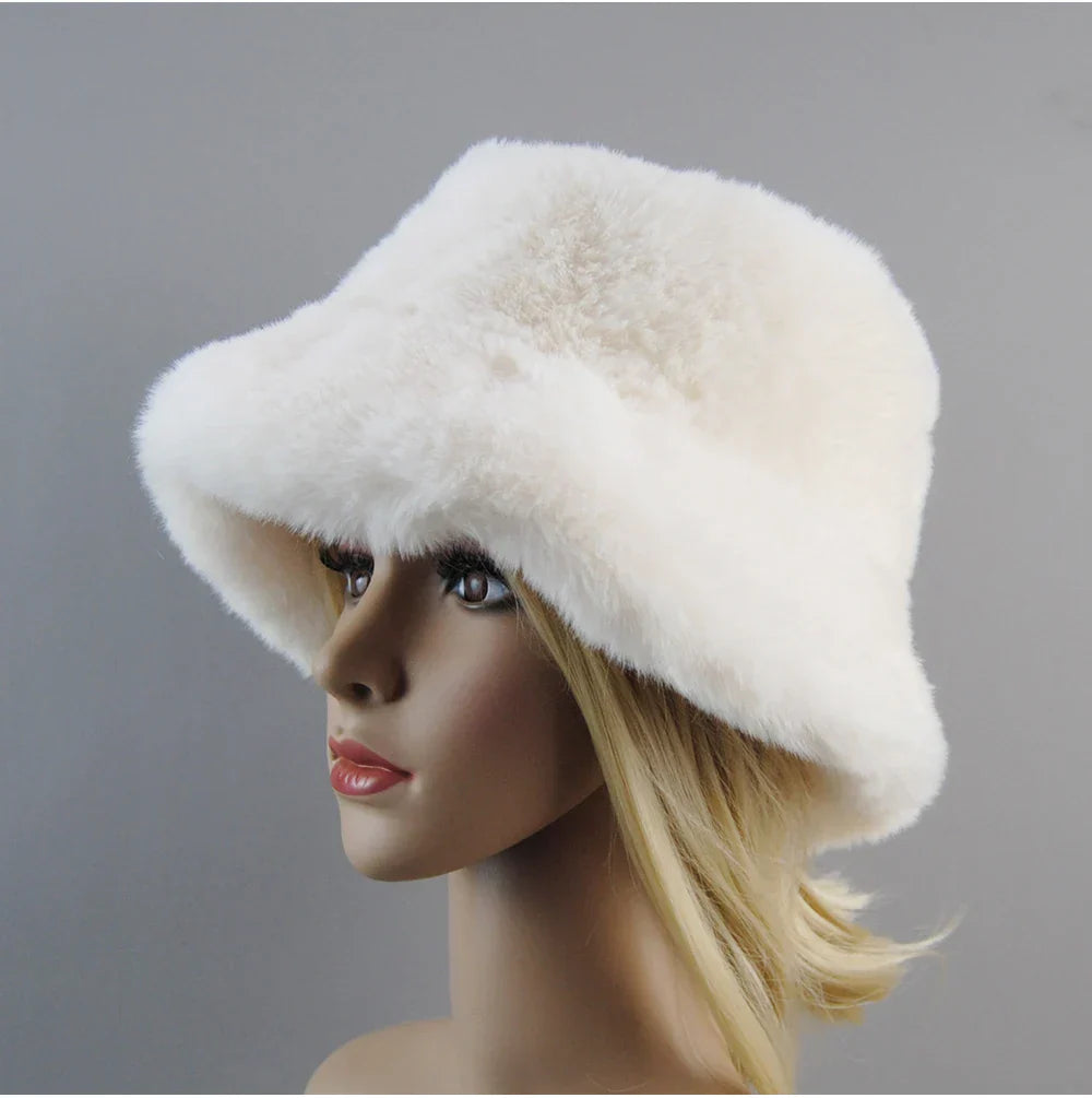 Hot Fashion Fake Rabbit Fur Hats Super Soft Women Winter Hat Cotton Lining Warm Russian Fashion Ski Beanies Plush Solid Color