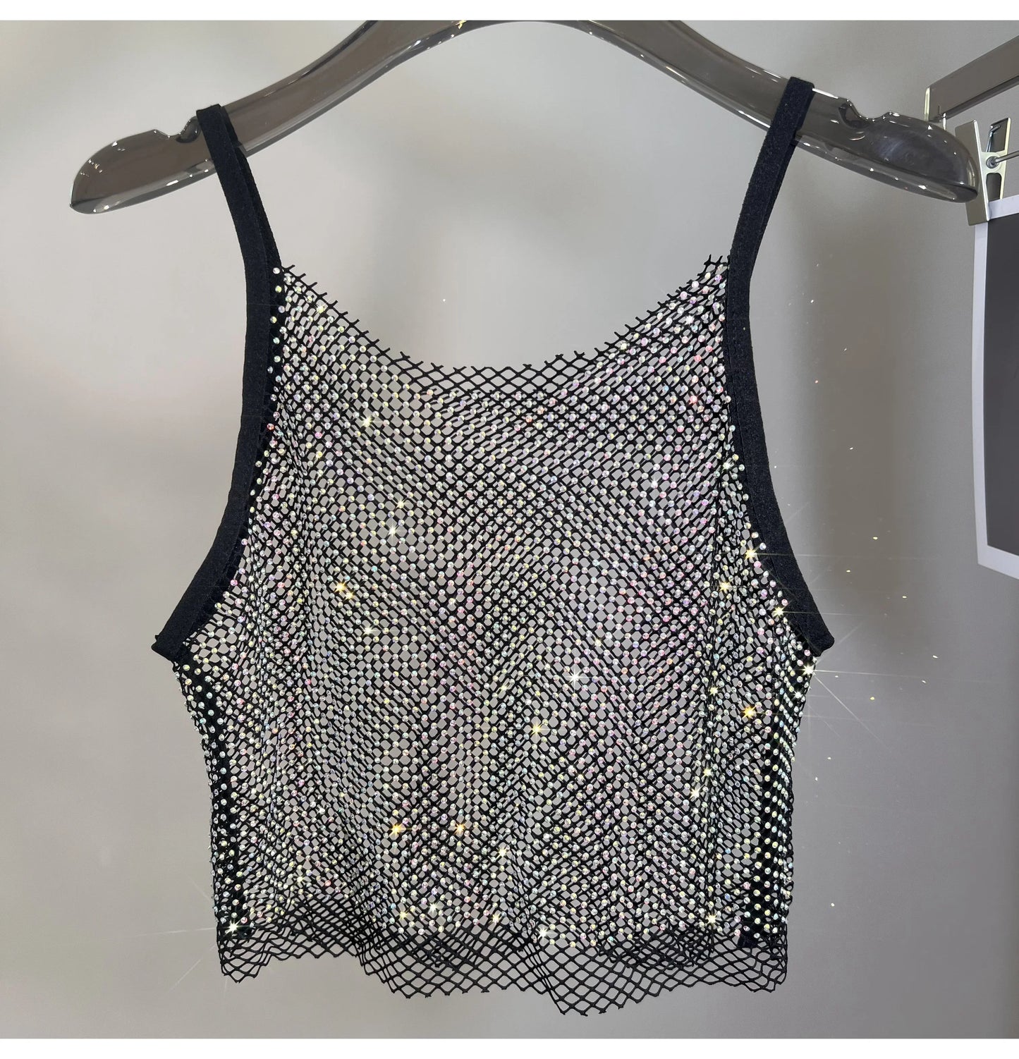Summer New Mesh Diamond Crystal Short Halter Top AB Color Diamond Sexy Inner Shining Waistless Tops