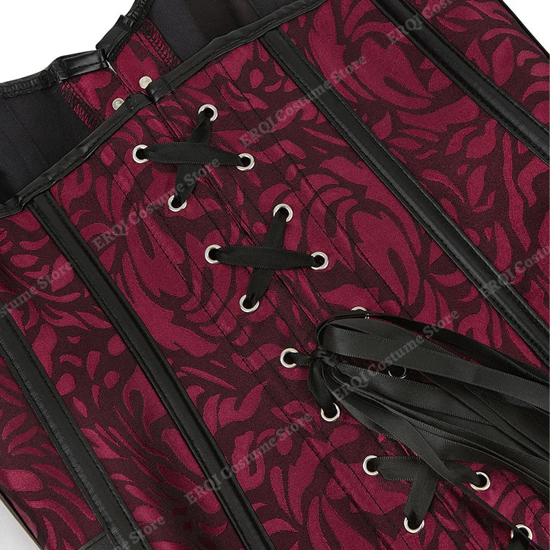 Steampunk Corset Women Plus Size Pirate Corset Top Overbust Halloween Lace Up Costume Gothic Steampunk Corset Metallic Red Brown