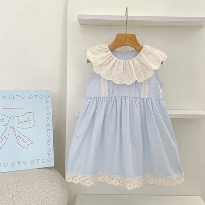 2026 Summer Girls New Korean Lace Collar 2-6Yrs Girl Dress Baby Girl Stylish Sleeveless Dress Girls Princess Korean Dress