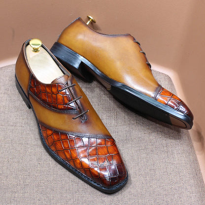 Fashion Mens Oxford Crocodile Pattern Cow Patent Leather Lace Up Wedding Party Office Formal Dress Shoes for Men Mixed Colors