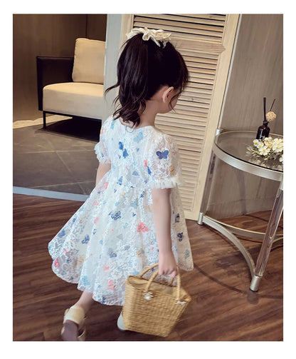 Vintage lace short sleeved dress For 2-9 yrs Baby Girls Loose Dress 6.1 Children's Day Clothing Cute beach Loose Clothes 2026