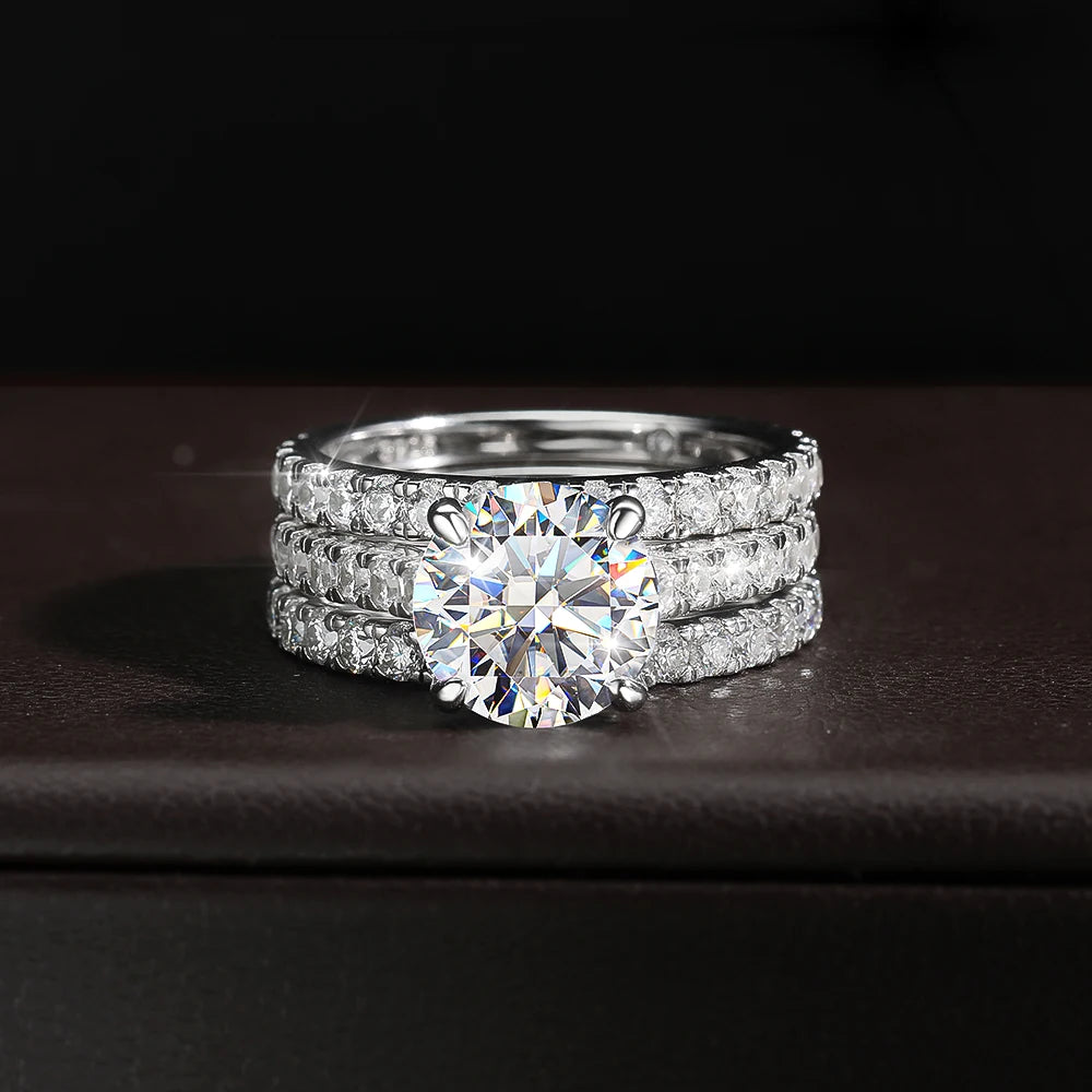 D VVS1 Moissanite Rings for women Sparkling Diamond Bridal Sets with GRA s925 Sterling Sliver Plated 18k Eternity Band