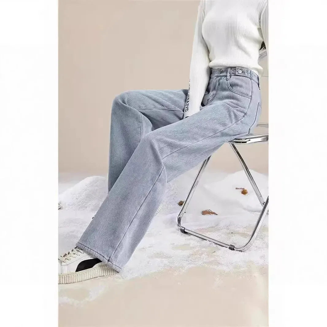 High Waist Fleece Lined Wide Leg Jeans