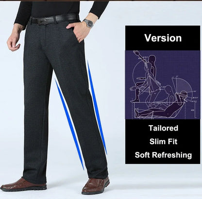 Autumn Summer Men's Slim Casual Pants Fashion Business Stretch Thicken Trousers Men Brand Solid Pant Black Navy Man Plus Size