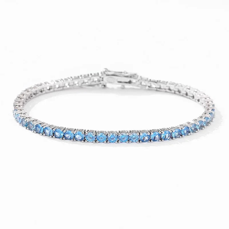 2024 Original Full 3mm Red Zircon Tennis Bracelet for Women S925 Silver Sea Blue High Carbon Gemstone Link Bracelets Gift