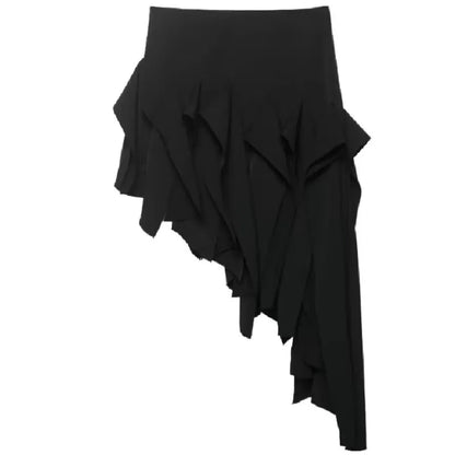 Irregular Hem Skirt Women's New Style Asymmetric mid Waist Skirt Simple Mysterious Personaliti Slimming Style
