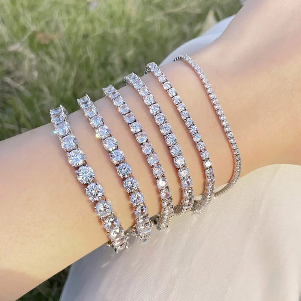 2mm 2.5mm 3mm 4mm 5mm Moissanite Tennis Bracelet for Women Men 100% S925 Sterling Silver Hidden Spring Lock Bracelet Plated 18K