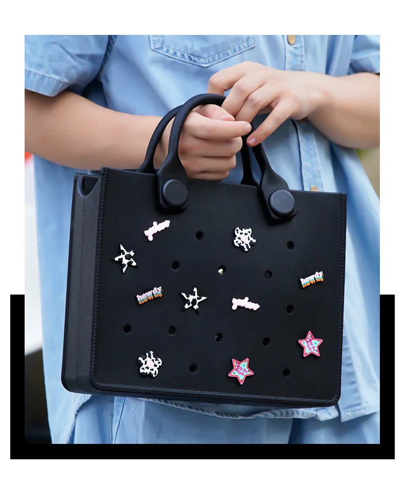 Large Leather Shoulder Bag Handbag Tote Bag Storage for Women Casual Waterproof Beach Bag Hole Fit Charm Fashion Storage Bag